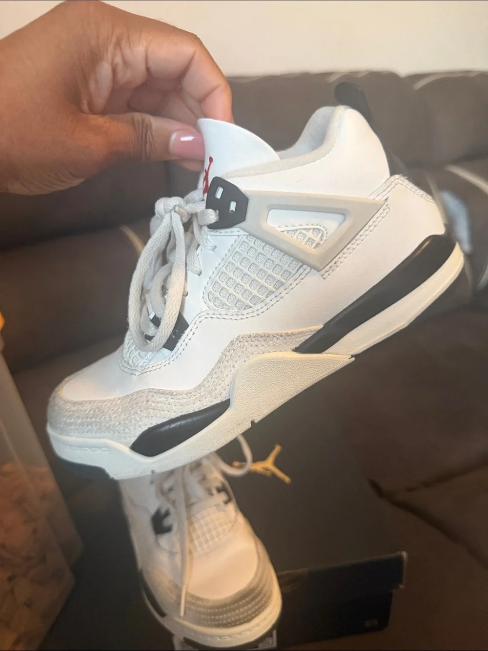 Jordan 4 retro Kids White, Grey & Red Retro Sneakers